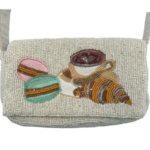 Beaded Shoulder Bag Macaron Croissant Coffee Cafe Core Paris Style Purse NEW